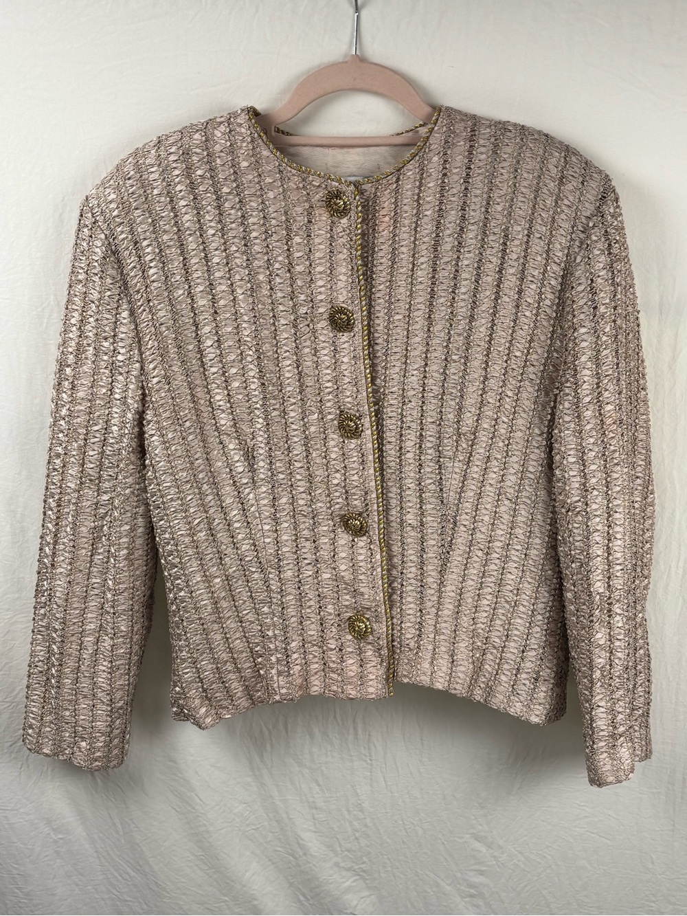 Gay Boyer vintage Women's beige Gold-Trim Button Jacket blazer  sz M